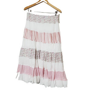 VTG Rock & Rose Womens Medium Full Maxi Skirt Bohemian Gypsy Hippie Floral White